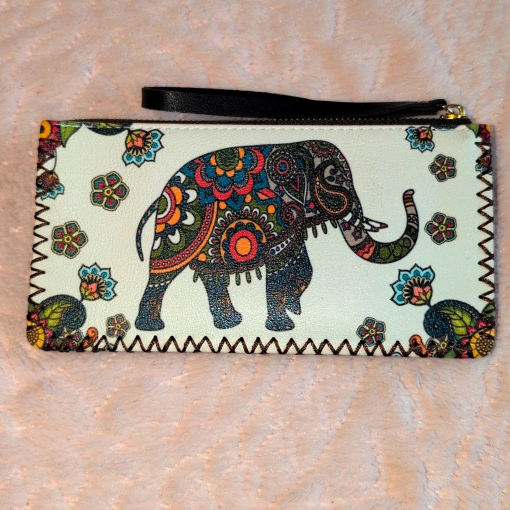 BNWOT Colorful Elephant Pattern Wristlet/Wallet - Picture 2 of 8